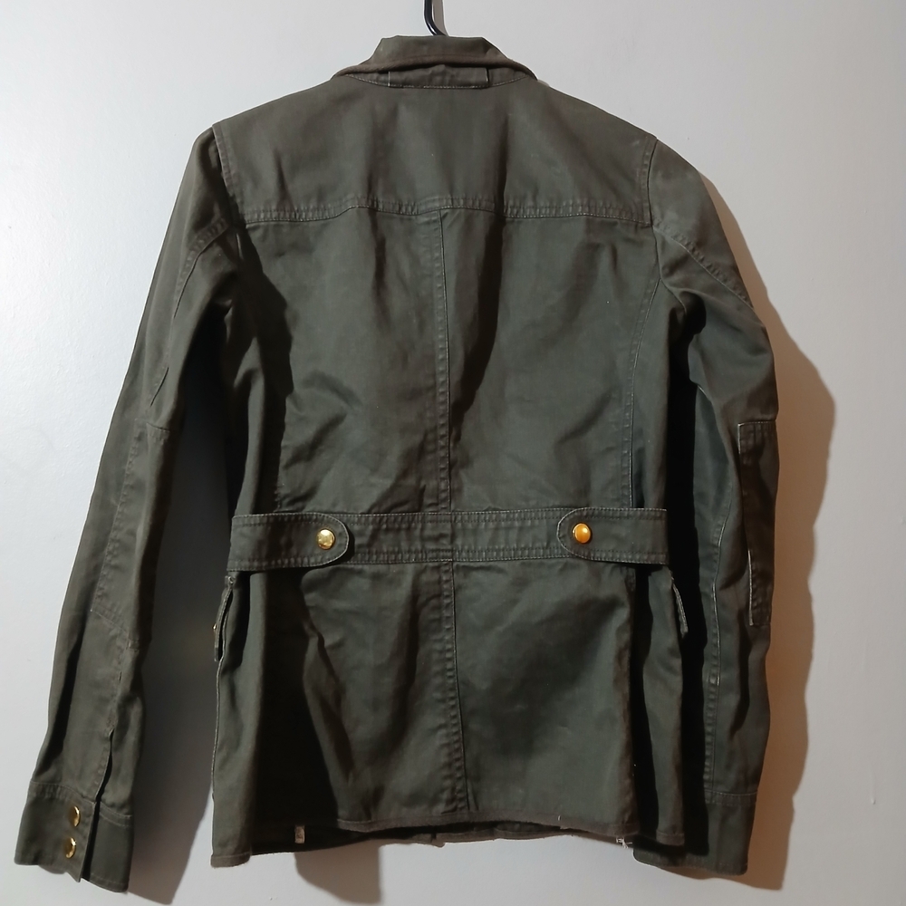 J. Crew Dark Gray Green Utility Jacket Gold Accents Snap Buttons Pockets XXS - Picture 5 of 8